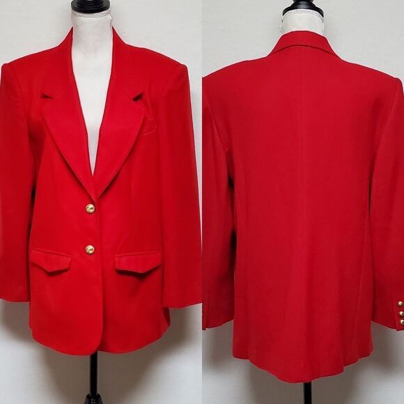 VINTAGE 1990s Bridgewater Classics Red Wool Single Breasted Blazer Jacket - Picture 1 of 12